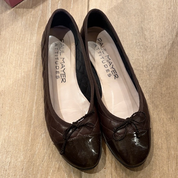 Paul Mayer Dark Brown Quilted Flats with Patent toe - Picture 2 of 3